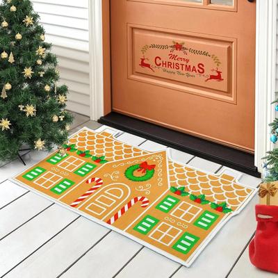 Christmas Floor Mat - Easy To Clean Gingerbread House Entrance Mat - Indoor And Outdoor Home Decoration Carpet