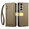 ESEBLE E11 For Samsung Galaxy S24 Case Zipper Pocket Litchi Texture Leather Phone Cover with Mirror and Wrist Strap