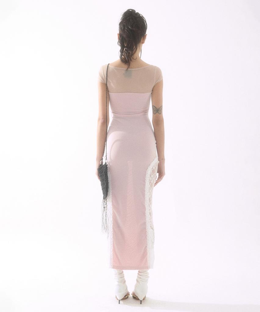 BADEE Side Lace Sheer Dress Pink
