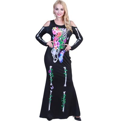 Halloween Women Plus Size Beautiful Flower Bones Butterfly Flower Skeleton Costume