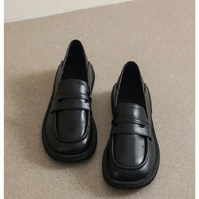 Men Women Casual Loafers SlipOn New Flat Women'S British Style Leather Classic Black Slip Flats, Round Toe Work Shoes Office Daily Wear