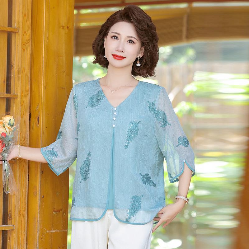 

Chic Summer Chiffon Blouse for Women - Stylish Short Sleeve Top for Mature Fashion 2026 XXL (110-120 lbs) синій