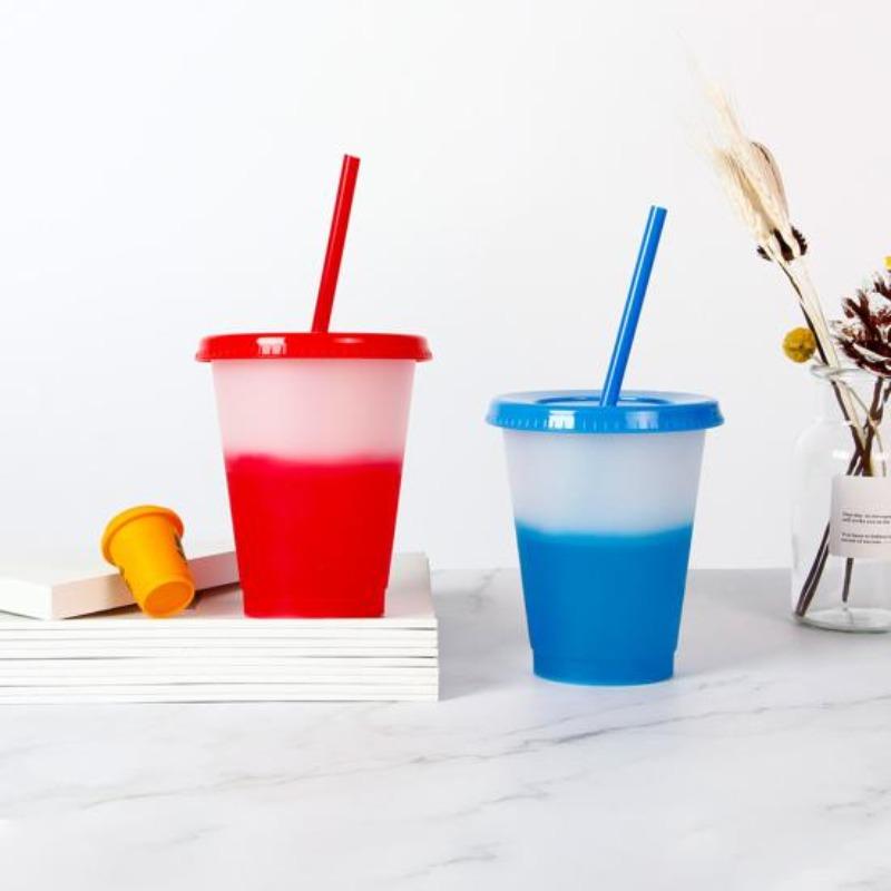 473 ml waterbeker met deksel en kleurveranderende plastic rietje voor dagelijks gebruik