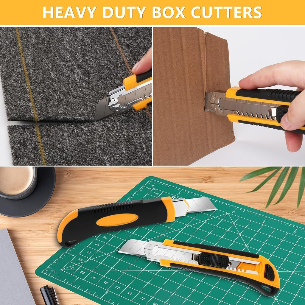 1 PC Utility Knife Box Cutter Retractable, Blade Storage Design, Extra 2 PCS Snap Off Blades Included, Quick-Change Blades Boxcu