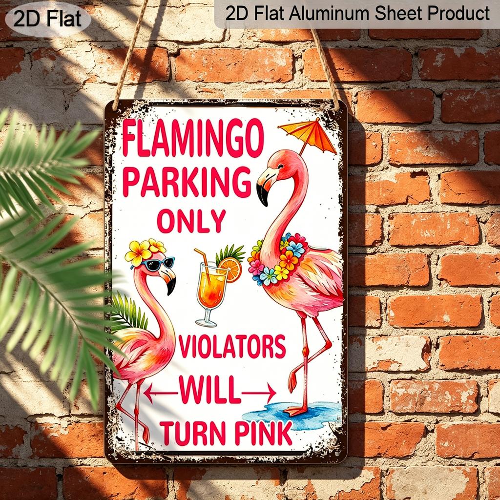 2D Flat, 1pc Flamingo Parking Only Metal Sign 7.87x11.81inch - Aluminum Tropical Bird Themed Decor for Home, Restaurant, Bar, Cafe, Garage - Durable