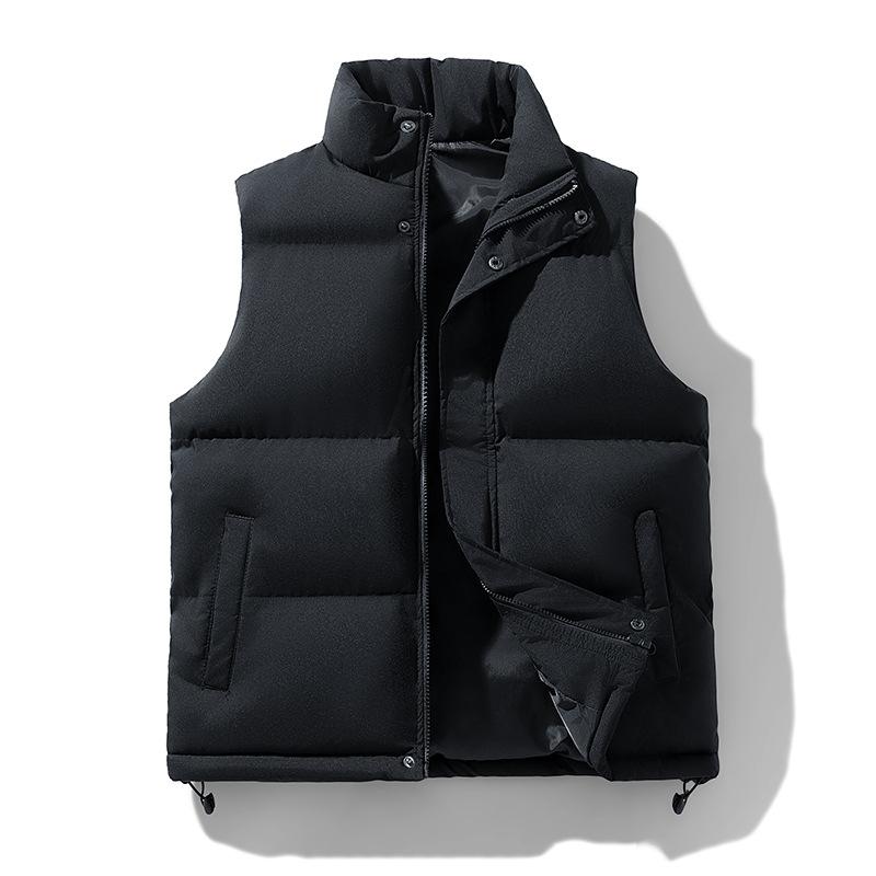 

Осенне-зимний утолщенный теплый жилет с воротником-стойкой однотонный мужской трендовый свободный жилет без рукавов 5XL чёрный