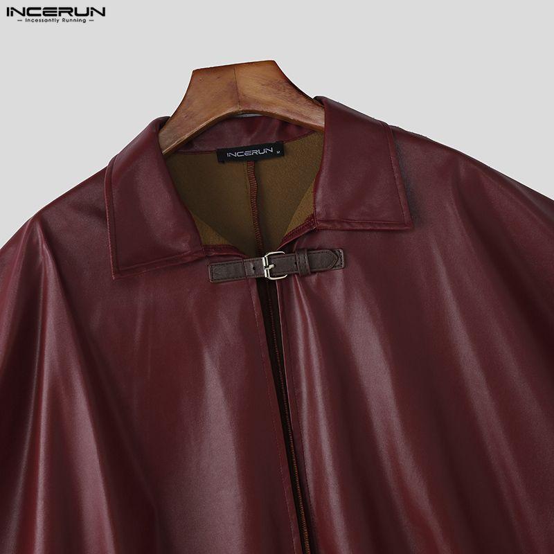 INCERUN Men Autumn Winter PU Leather Cloaks Casual Loose Warm Cape Coats