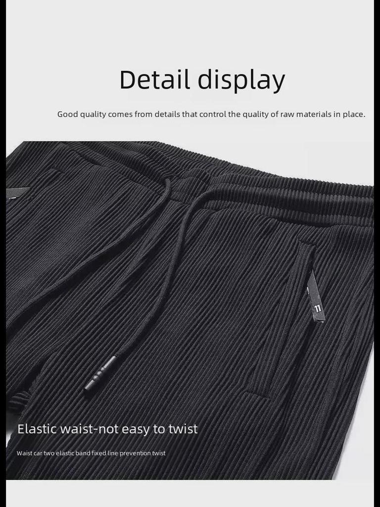 Men's Summer Quick-Dry Striped Pleated Nine-Point Sports Pants