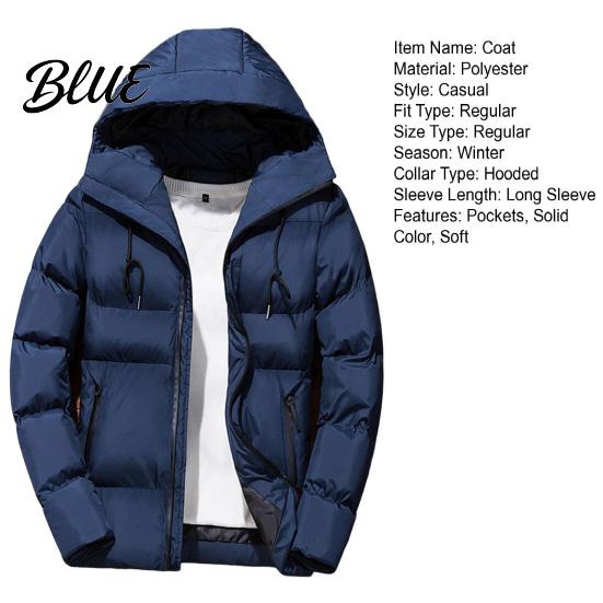 Warm Jacket Winter Sleeve Zipper Match Solid Padded All Men Parkas Color Long Hood Coat