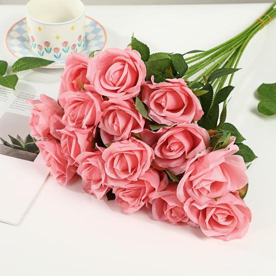 Artificial Rose Flower Realistic Long Stem Faux Silk Rose Bouquet for Valentine's Day Home Wedding Party Centerpiece Flower Arrangement