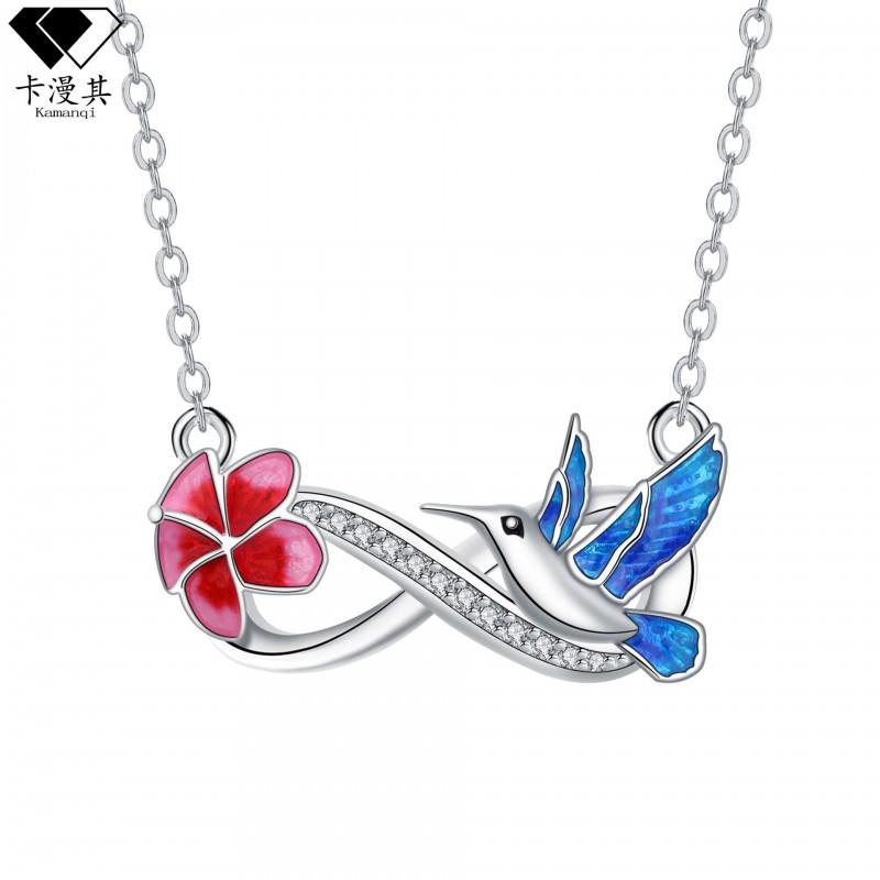 Elegant Hummingbird Pendant Necklace With Infinity Symbol Plated Copper Chain Lightweight Chic Jewelry Women