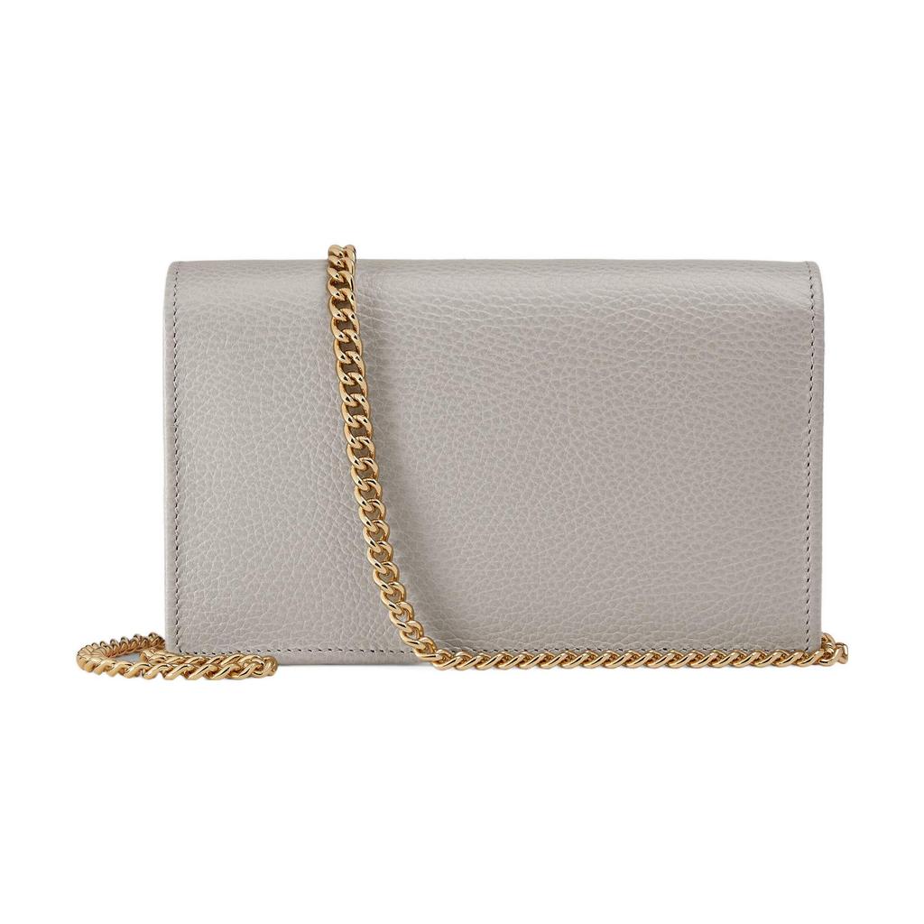 Gucci GG Marmont Leather Chain Wallet Bag Light Gray Gold Interlocking G Hardware Crossbody Clutch for Women Daily Commute 497985-CAO2G-1443