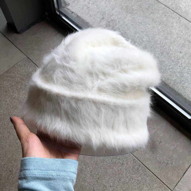 

Модные шапки из кроличьего меха для женщин, мягкая теплая пушистая ангольская зимняя шапка