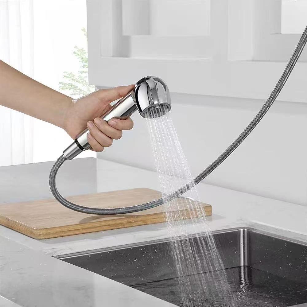 Long Nozzle Pull Out Kitchen Standing Faucet Bathroom Faucet Modern Polished Chrome Plated Single Handle Swivel Kitchen Tap