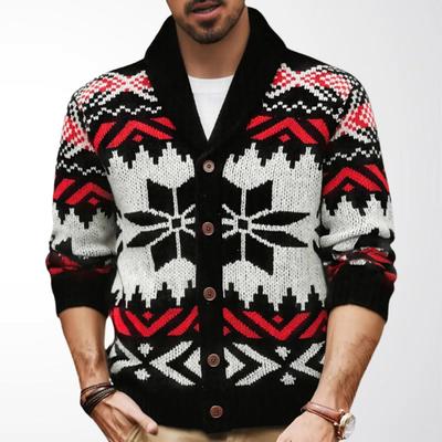 Men's Retro Jacquard Knitwear Coat - Thick Woolen, Autumn/Winter, American Style, SY0178