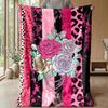 Pink Roses and Leopard Print 3 Theme blanket Lightweight Warm Flannel Blanket Decorative Throw Blanket for Home Decoration