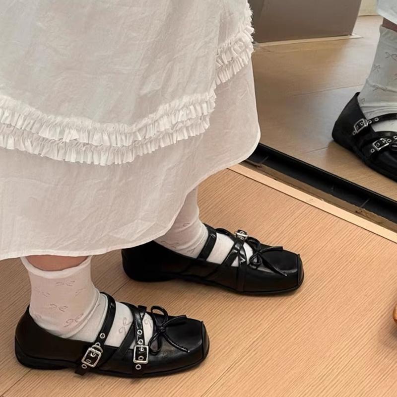 Spring Square Toe Women Mary Jane Fashion Cross Buckle Ladies Casual Dress Ballet Flats Shoes