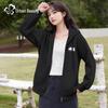 Women's Petite Hooded Cardigan Sweatshirt with Lazy Dog Patch
