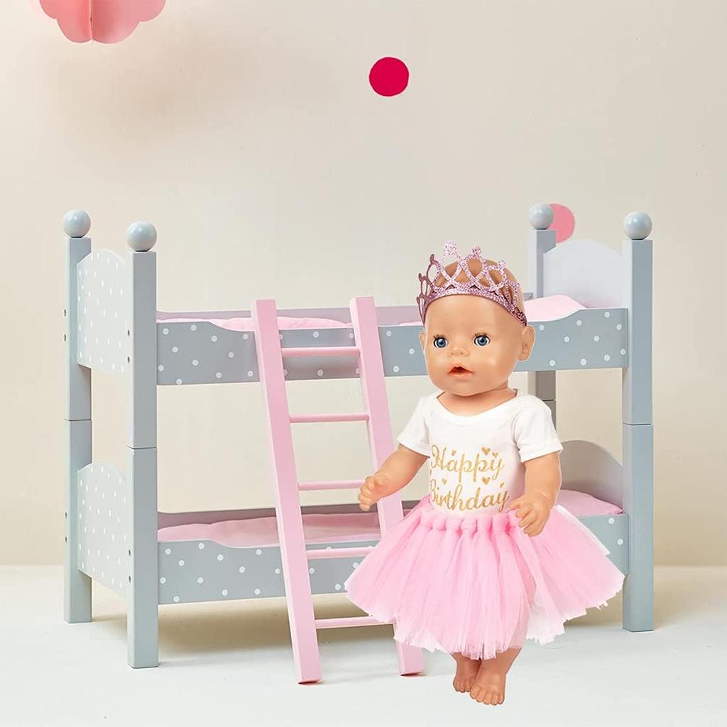 Set of 3 Birthday Doll Pink Clothing Accessories Including Skirt Romper Headband for 43cm / 17Inch Newborn Baby Doll (No Doll)