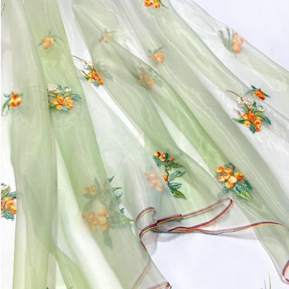 100x150cm Loquat Fruit Embroidery Cloth Gradient Chiffon Fabric Transparent Hanfu Cloth Sewing Costume Party Clothing
