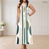 Women Plus Size Round Neck Triple Keyhole Cutout Sleeveless Printed Long Dress