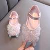 Girls Leather Shoes Children's Lace Butterfly Rhinestone Pearls Beading Performance Single Shoes Fashion Weeding Kids Shoes