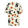 Women's Casual Short Sleeve Pullover Top Halloween Pumpkin Bat Print Round Neck Fashionable Relaxed Fit Shirt for Everyday Wear