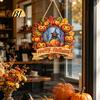 Wall Hanging Halloween Sign Wooden Decor Sign, Spooky Black Cat Pumpkin Witch Ghost Ornaments Holiday Porch Decoration with Jute Rope, Festive