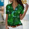 2025 Summer New Fashion Women's Star Printed Short Sleeve V-neck Casual Button-down Shirt Top