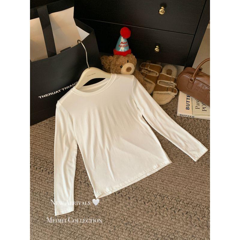 Simple Basic Pure Color All-Matching round Neck Pullover Long Sleeves T-shirt Female Autumn Soft Glutinous Inner Bottoming Shirt Ins Tops