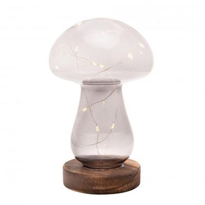 Grey Glass Mushroom with LED Lights - Large