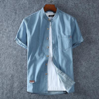 Sommer Herrenhemden Poloshirts Kurzarmhemd Plus Size Lose Halbarm Jeanshemd Atmungsaktiv Bequem