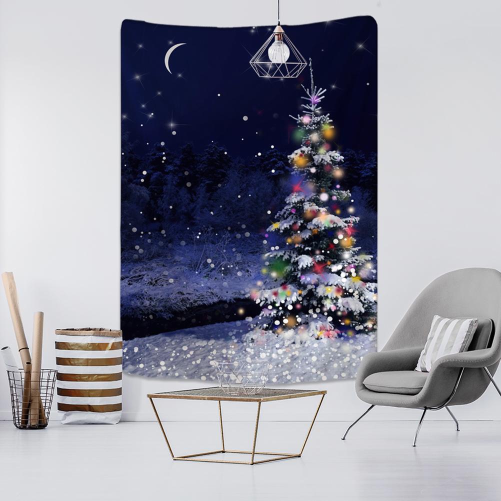 Christmas Snow Scene Tapestry Wall Hanging Art Cartoon Illustration Bohemian Style Bed Curtain Dormitory Home Decor