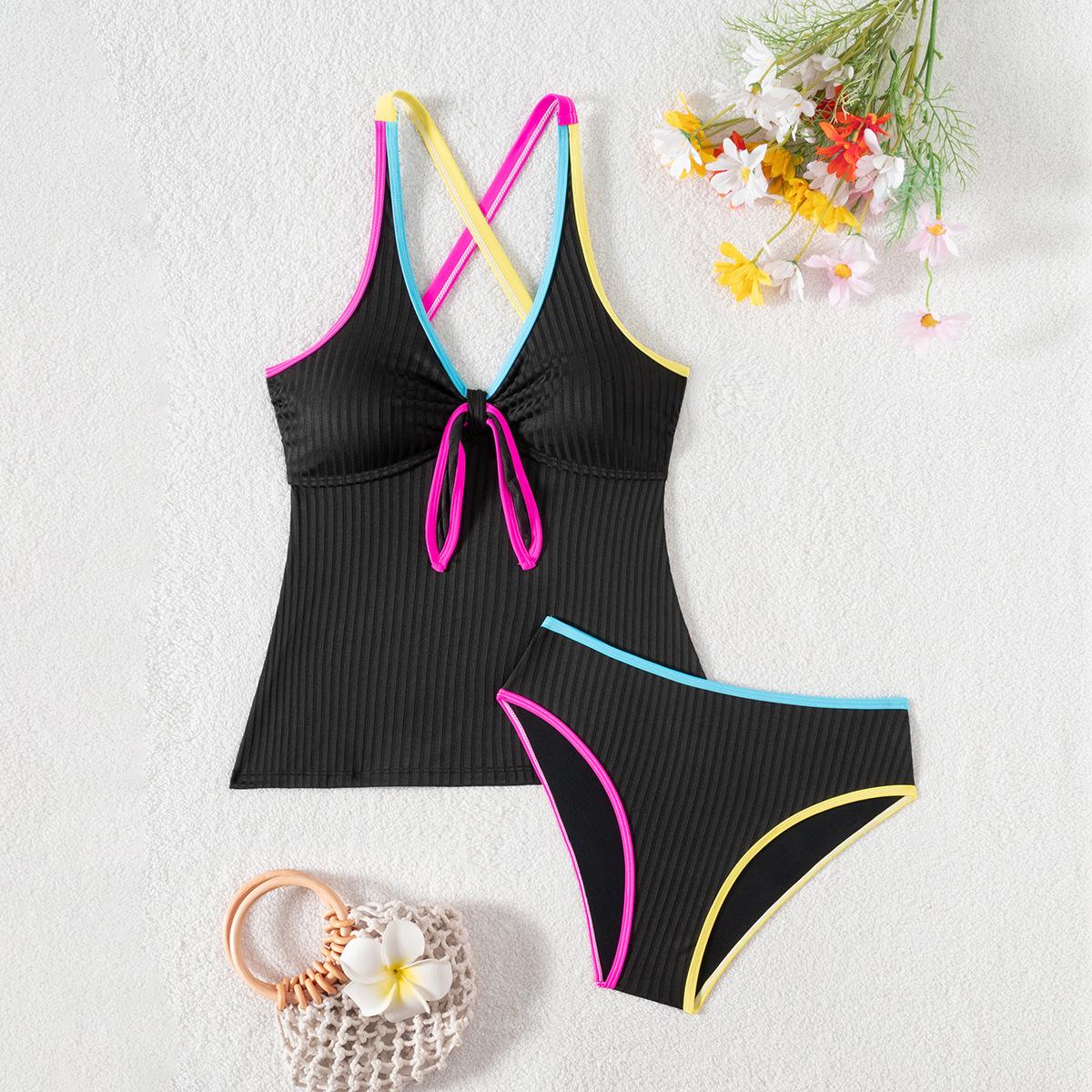 

Танкини Топ Колорблок Подмышечный Высокая Талия Раздельный Купальник Бикини L чёрный