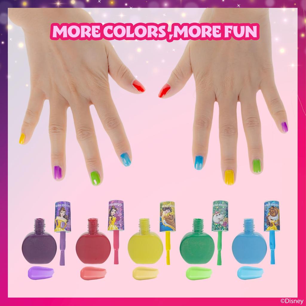 TownleyGirl Disney Princess [18-Piece Peel-Off Nail Polish Set In Box] Kids' Nail Polish - Beauty and the Beast Belle