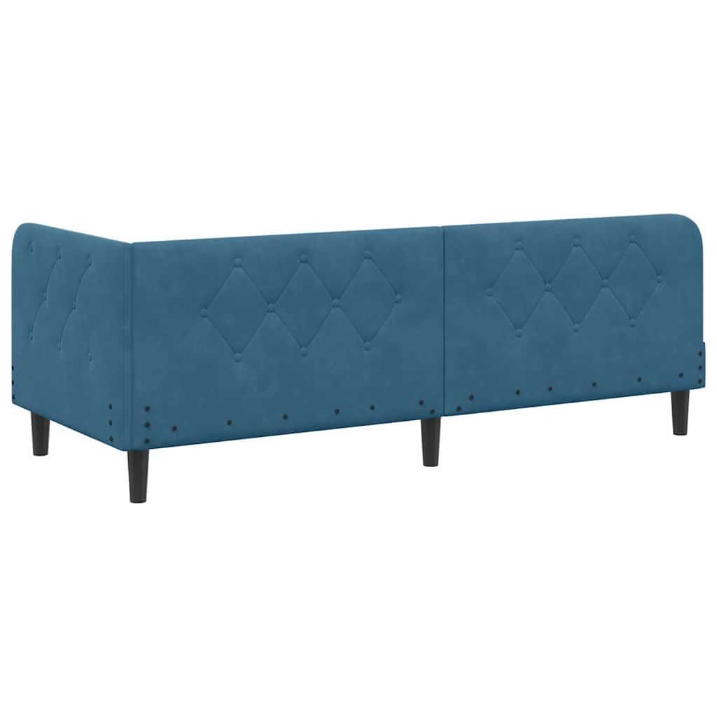 L Shaped Bed Frame Blue 31.5 X 78.7 In (80 X 200 Cm) Velvet