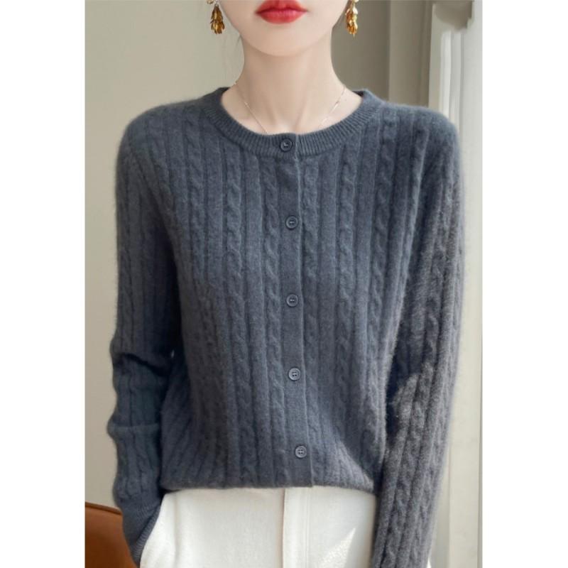 Cardigans Femme Automne Hiver Col O Pull Uni Printemps Manches Longues Tricot Simple Boutonnage Hauts Doux