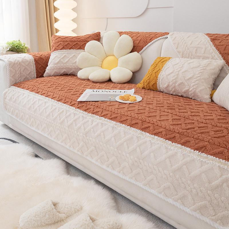 Plush Sofa Cushion Winter Antislip Cushion Korean Style Leather Sofa Cover Cover Cloth Winter Blanket
