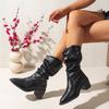 Block Heel Stack Boots Autumn New Pointed Toe Sleeve Non-Slip Wear-Resistant Block Heel Mid-Leg Boots