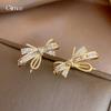 14k Real Gold Electroplating Simple Zircon Bow Stud Earrings Exquisite Versatile Earrings