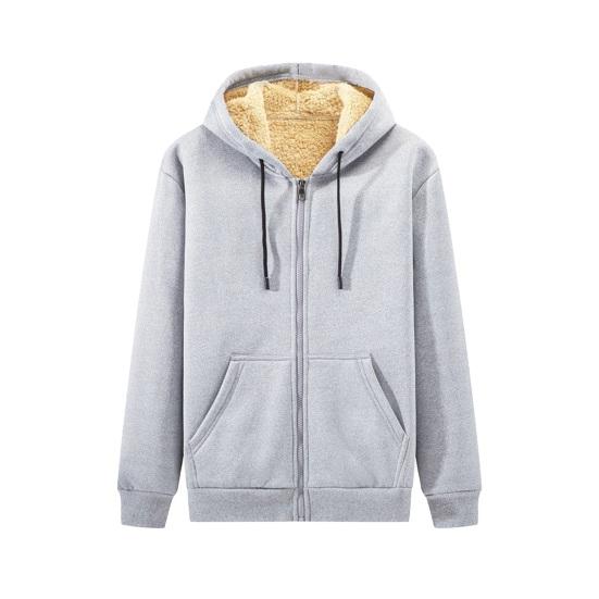 

Yousheng Men Fall Winter Hoodie Thick Fleece Lined Hooded Long Sleeves with Pockets Solid Color Loose Elastic Cuffs Drawstring Jacket Couple Sport XXXL сірий