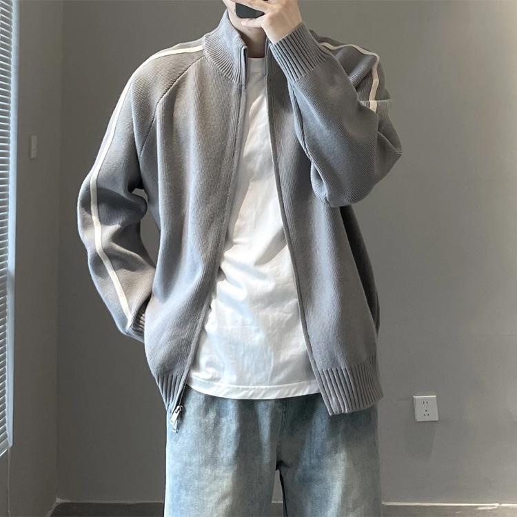 Men's Stand Collar Knit Cardigan Sweater: Autumn/Winter Loose Casual Jacket for Teens and Adults