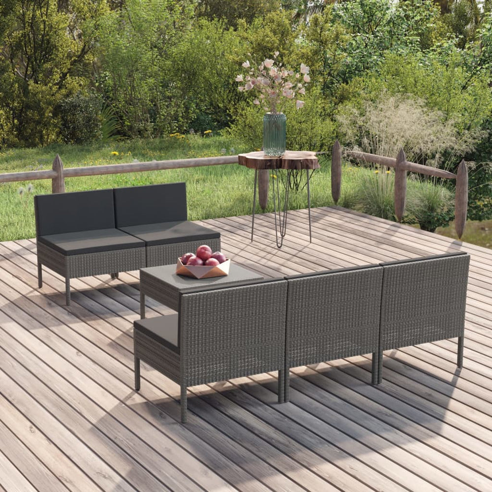 Salon de jardin 6 pcs avec coussins résine tressée