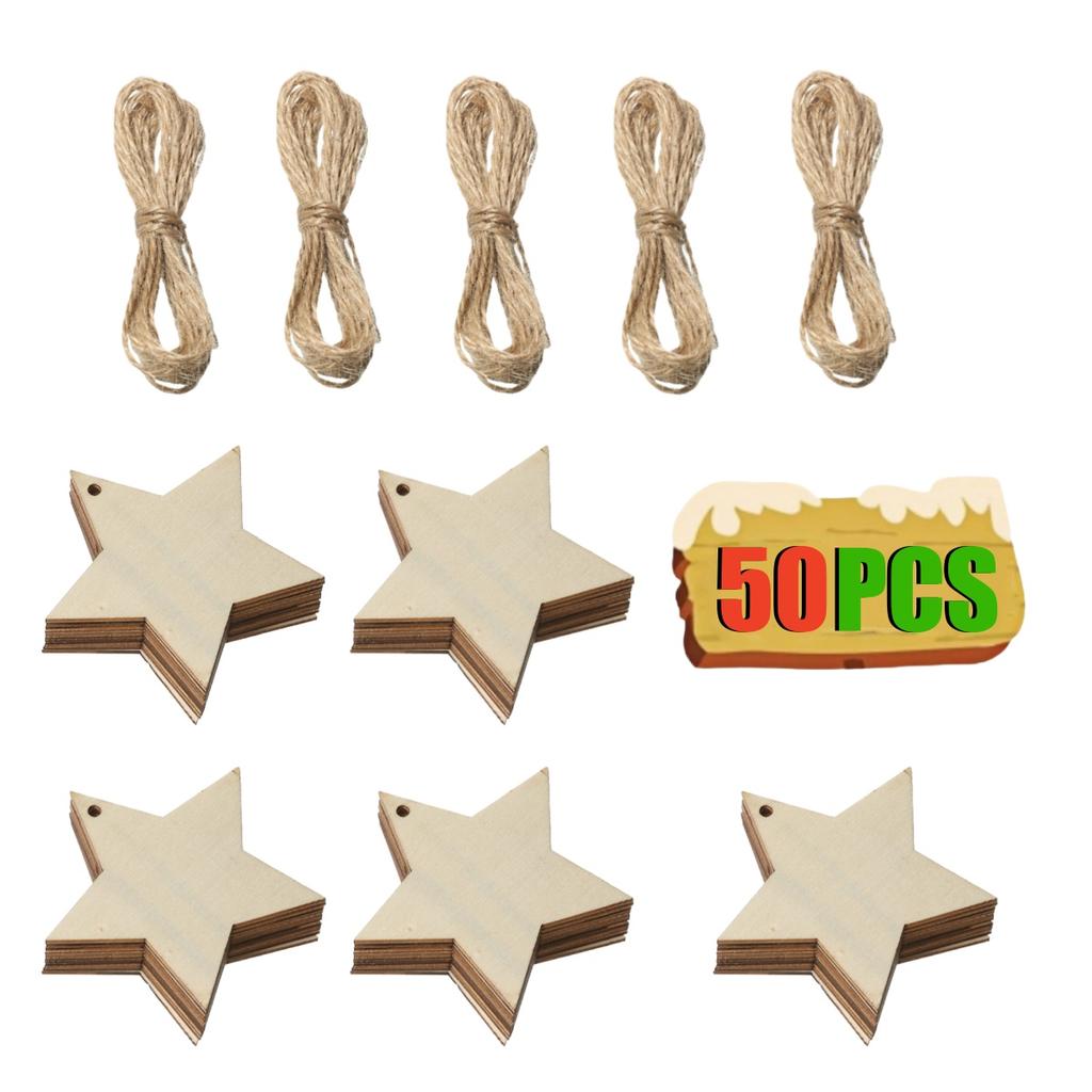 10-50Pcs Wooden Christmas Ornaments Unfinished Wood Slices with Holes Wooden Blanks Pendants for Kid DIY Craft Christmas Tree De