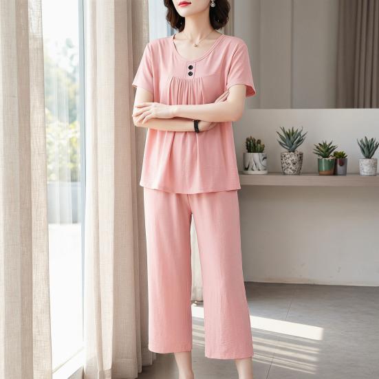 2-teiliges Damen-Pyjama-Set Kurzarm-Oberteil und Cropped-Hose Nachtwäsche-Set Sommerlich Lässig Lounge-Outfits