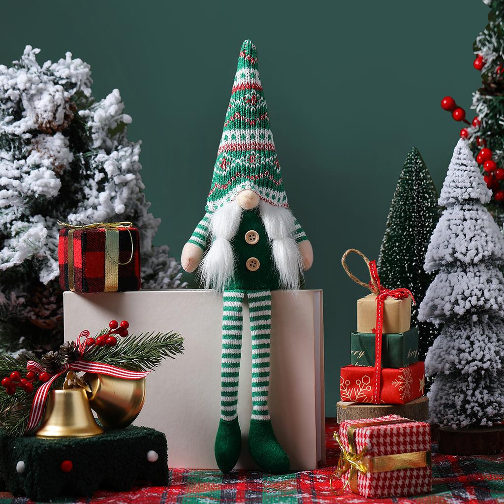 Christmas Gnome Decoration, Single Knitted Swedish Tomte Elf Doll with Hanging Legs, Plush Gnome for Xmas Tree, Home Decor