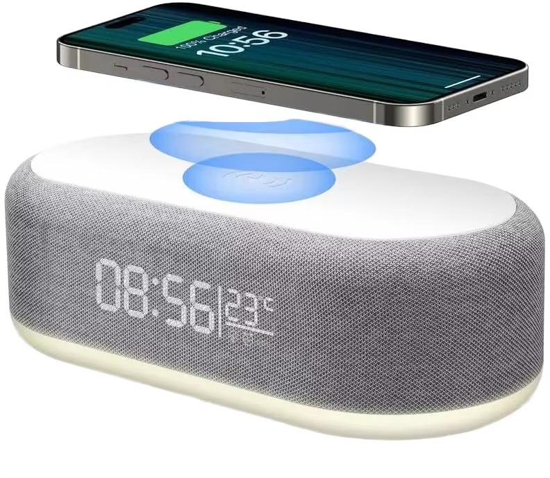 Multifunctional 15W Wireless Charging for Speaker with LED Night Light Alarm Clock for Home Office and USB