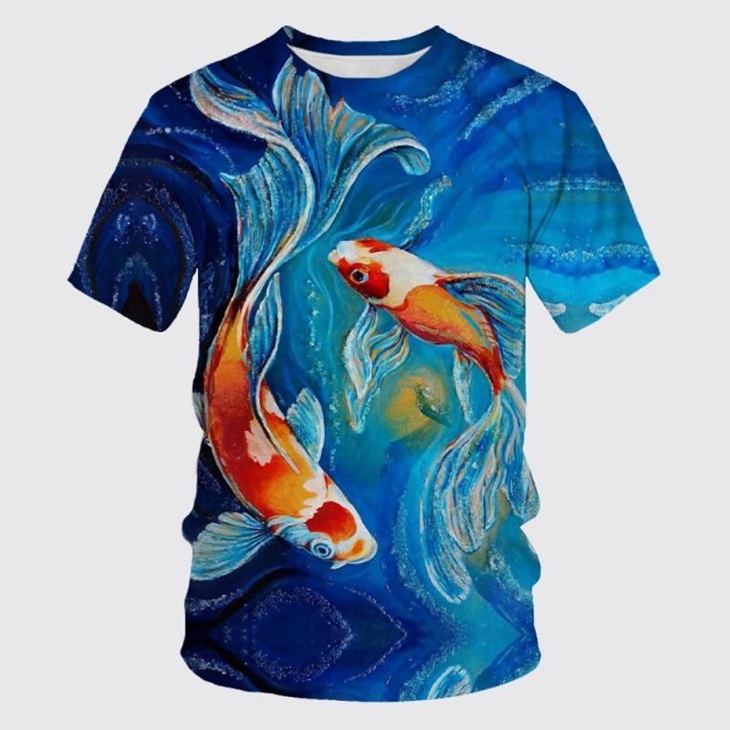 

3D Printed Funny Fish T-Shirt For Men Marine Animal Graphic Tees Casual Loose Short Sleeve Tops Round Neck Streetwear T Shirts L