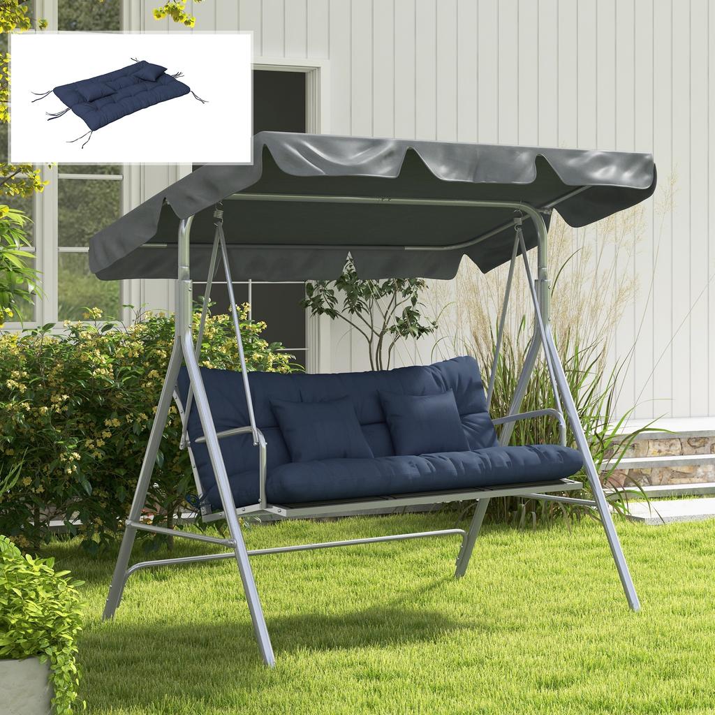 Set di 4 Cuscini per Seduta, 150x50 cm Cuscini per Sedia Idrorepellenti con Laccetti, Spessore 10 cm Blu Navy
