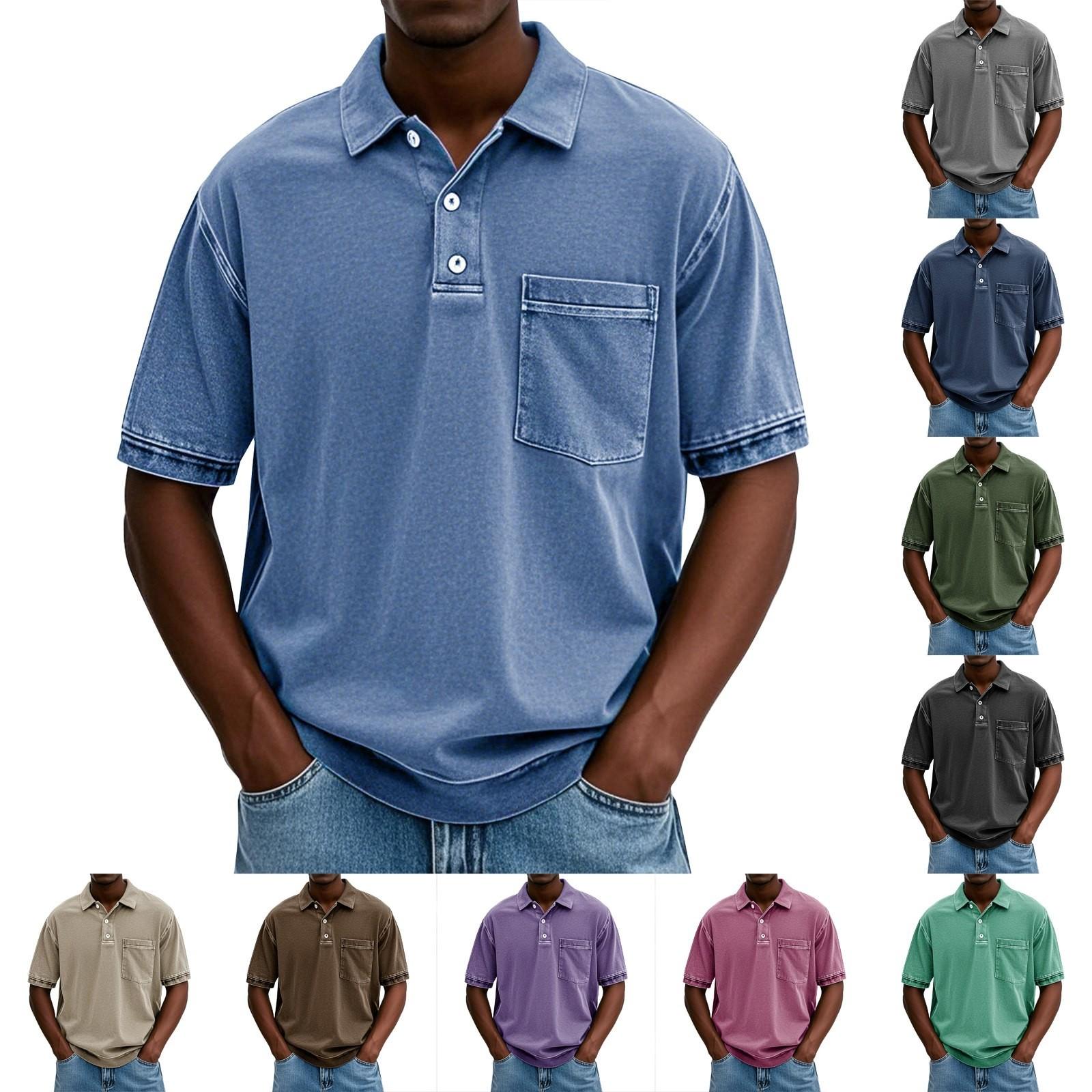 Мужские летние однотонные топы с воротником на пуговицах и коротким рукавом, мужские повседневные свободные модные топы L армия зеленый